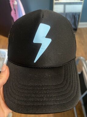OTTO Black Mesh Trucker Hat with Light Blue Undervisor